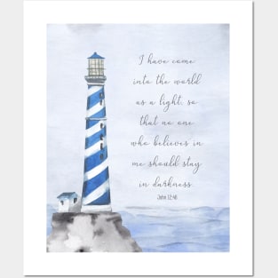 Lighthouse Watercolor Bible Verse Posters and Art